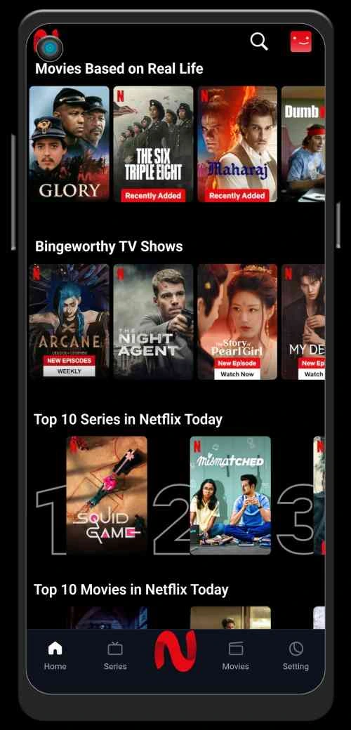 Home & Browse screen in NetMirror app